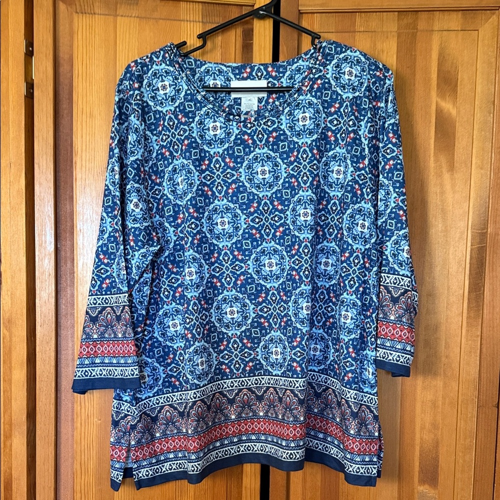 Alfred Dunner Blue and Red Patterned Tunic